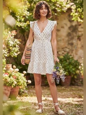Paris Atelier & Other Stories Ivory Ditsy Floral Sun Dress SZ 4